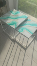 Set 2 Tavolini  Oro, Tiffany e Bianco Lucido (Made in Italy)