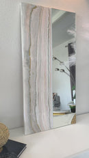 Specchio di Lusso 90x45 con marmorizzazione lucida bianco, oro, cipria e rosa (Made in Italy)