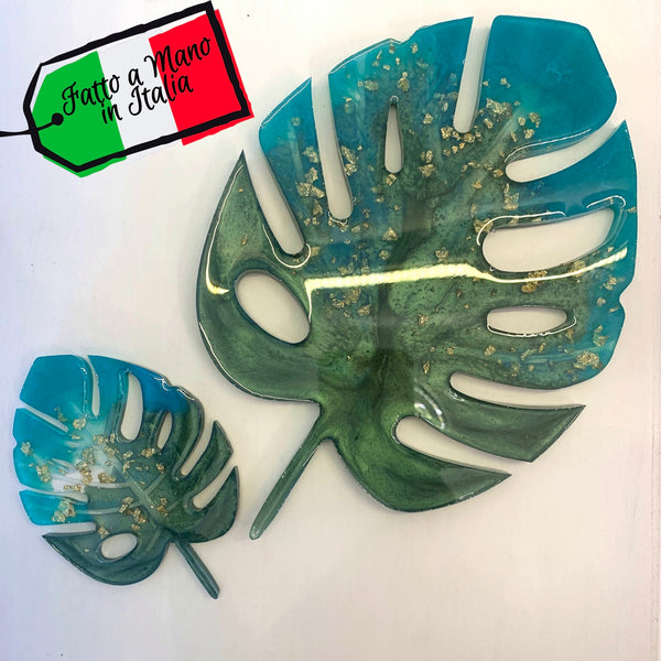 Coppia di Foglie Decorative Verde, Tiffany e Foglia Oro (Made in Italy)