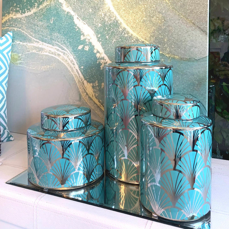 Giara Acquamarina e Argento Specchiato Grande - [L] - Edizione Limitata