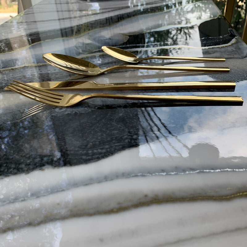 24 Posate Acciaio Inox Oro Lucido (Set x 6 persone)