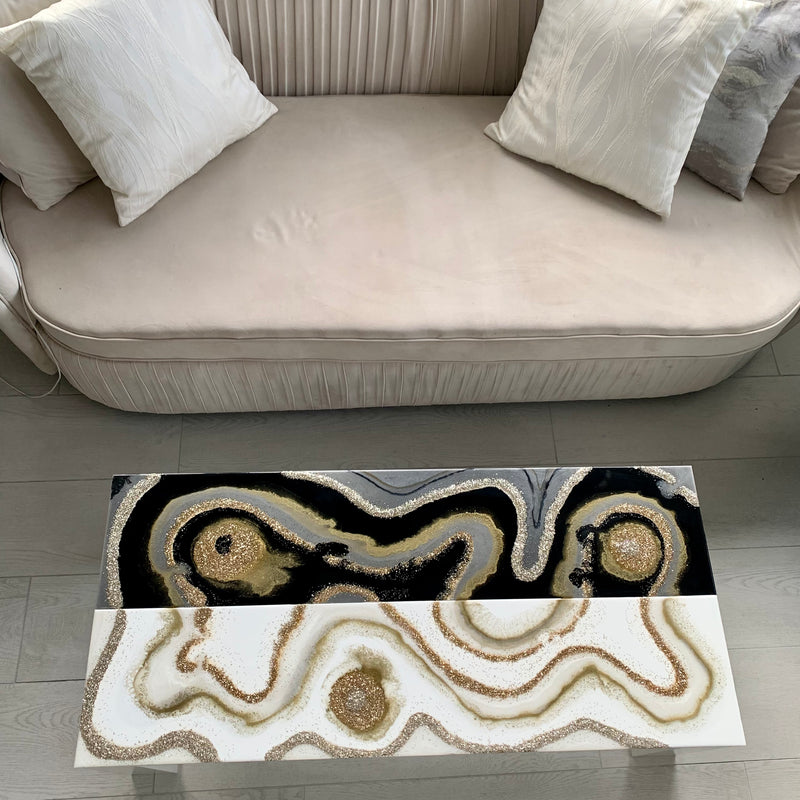 Tavolino 110x50 Oro, Nero e Bianco Lucido (Made in Italy)