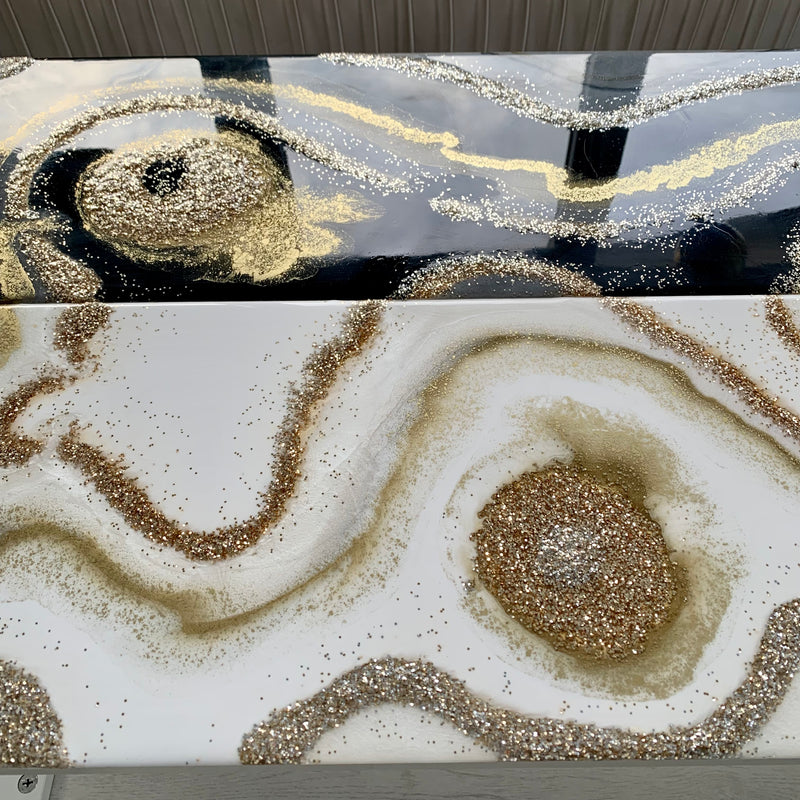 Tavolino 110x50 Oro, Nero e Bianco Lucido (Made in Italy)