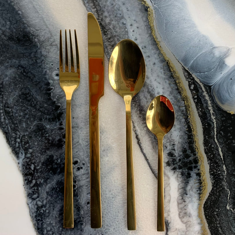 24 Posate Acciaio Inox Oro Lucido (Set x 6 persone)