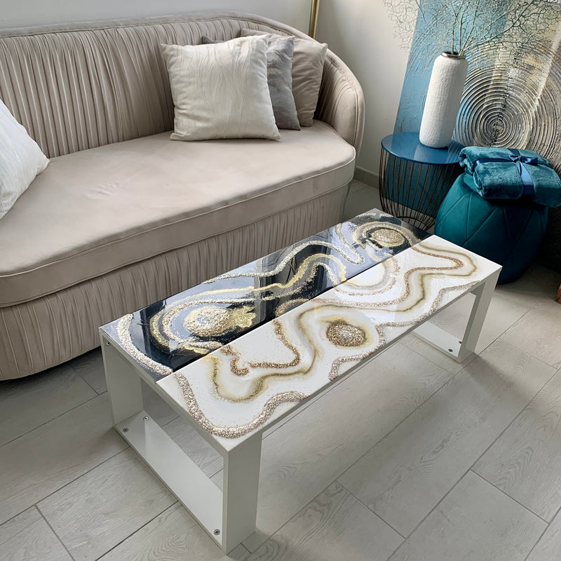 Tavolino 110x50 Oro, Nero e Bianco Lucido (Made in Italy)