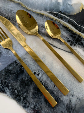 24 Posate Acciaio Inox Oro Lucido (Set x 6 persone)