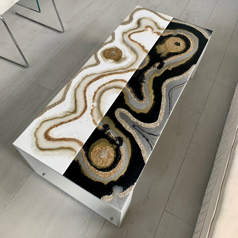 Tavolino 110x50 Oro, Nero e Bianco Lucido (Made in Italy)