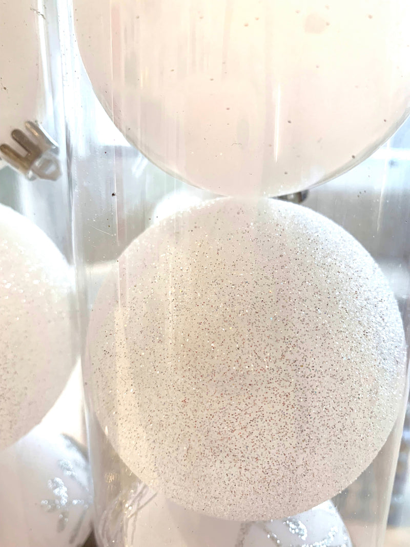 Set 12 Palle Bianco Glitter Argento 8cm