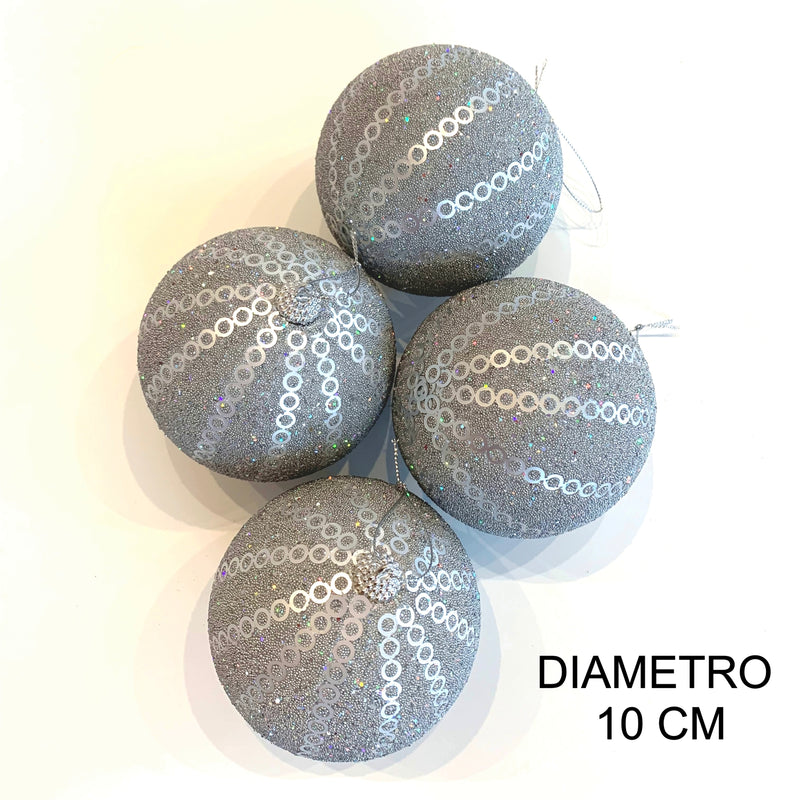 Set 4 Palle Argento - 10 cm