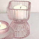 Porta Candela 2 lati vetro rosa