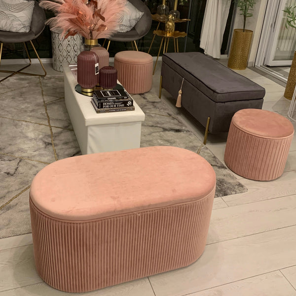 Pouf Ovale Contenitore in Velluto Rosa Antico - EDIZIONE LIMITATA!