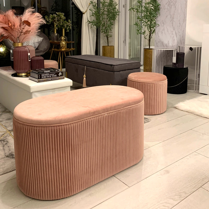 Pouf Ovale Contenitore in Velluto Rosa Antico - EDIZIONE LIMITATA!