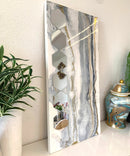 Specchio di Lusso 90x45 con marmorizzazione lucida oceano, oro, pietre e iridescenti (Made in Italy)