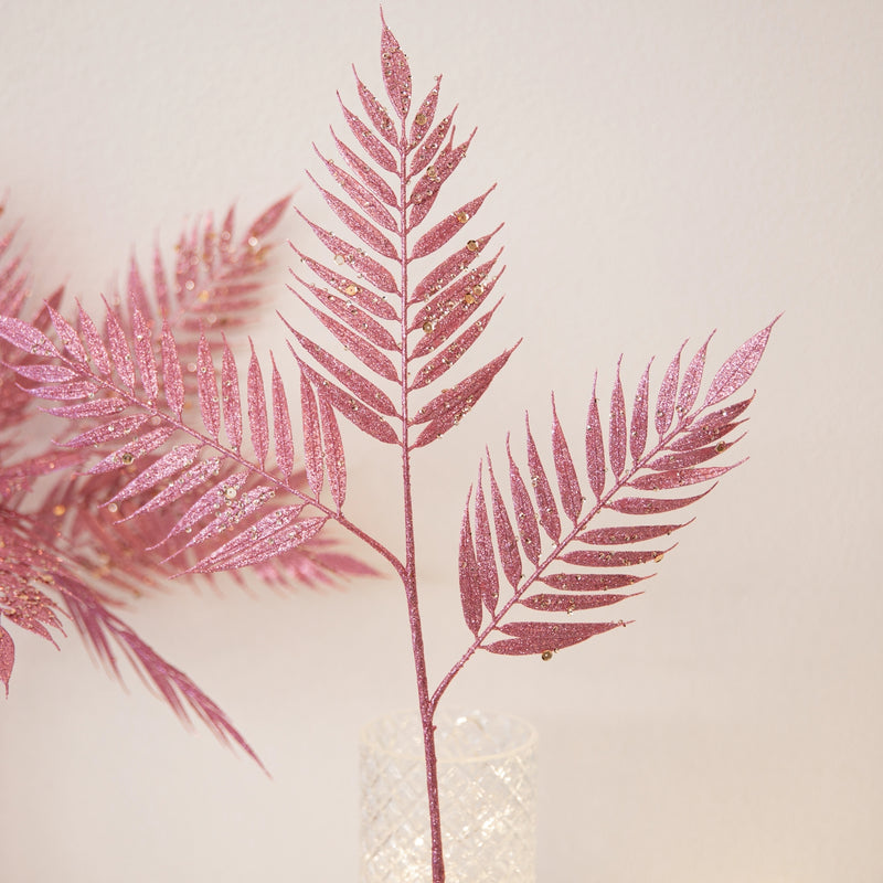 Ramo Foglie Rosa Glitter [L]