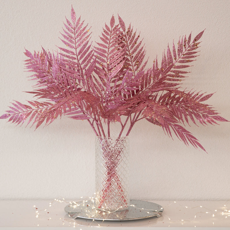 Ramo Foglie Rosa Glitter [L]