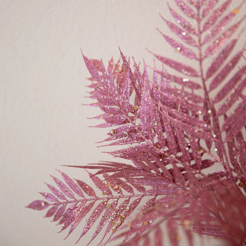 Ramo Foglie Rosa Glitter [L]