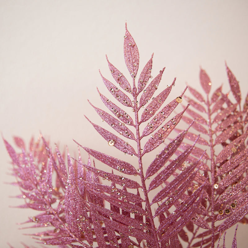 Ramo Foglie Rosa Glitter [L]