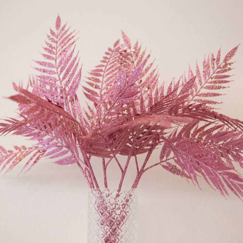 Ramo Foglie Rosa Glitter [L]