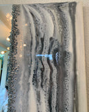 Specchio di Lusso 90x45 con marmorizzazione lucida bianco, argento, pietre e brillanti (Made in Italy)