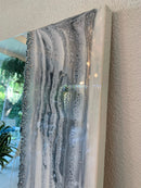 Specchio di Lusso 90x45 con marmorizzazione lucida bianco, argento, pietre e brillanti (Made in Italy)