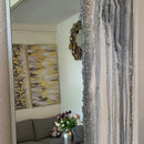 Specchio di Lusso 90x45 con marmorizzazione lucida bianco, argento, pietre e brillanti (Made in Italy)