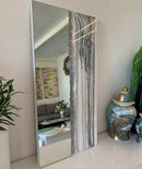 Specchio di Lusso 90x45 con marmorizzazione lucida bianco, argento, pietre e brillanti (Made in Italy)