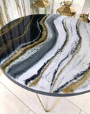 Tavolino 55cm Marmorizzato Lucido Bianco, Nero e Oro (Made in Italy)