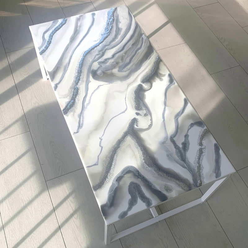 Tavolino Bianco e Argento 100 cm (Made in Italy)