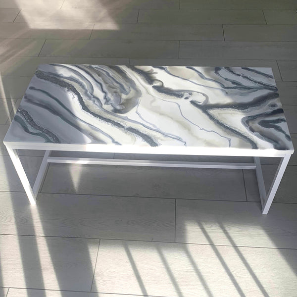 Tavolino Bianco e Argento 100 cm (Made in Italy)
