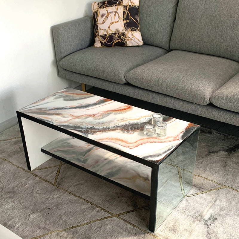 Tavolino di Lusso 90cm Marmorizzato con Specchi (Made in Italy)