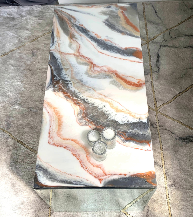 Tavolino di Lusso 90cm Marmorizzato con Specchi (Made in Italy)