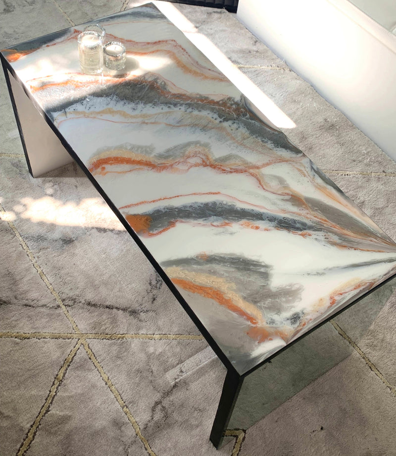Tavolino di Lusso 90cm Marmorizzato con Specchi (Made in Italy)