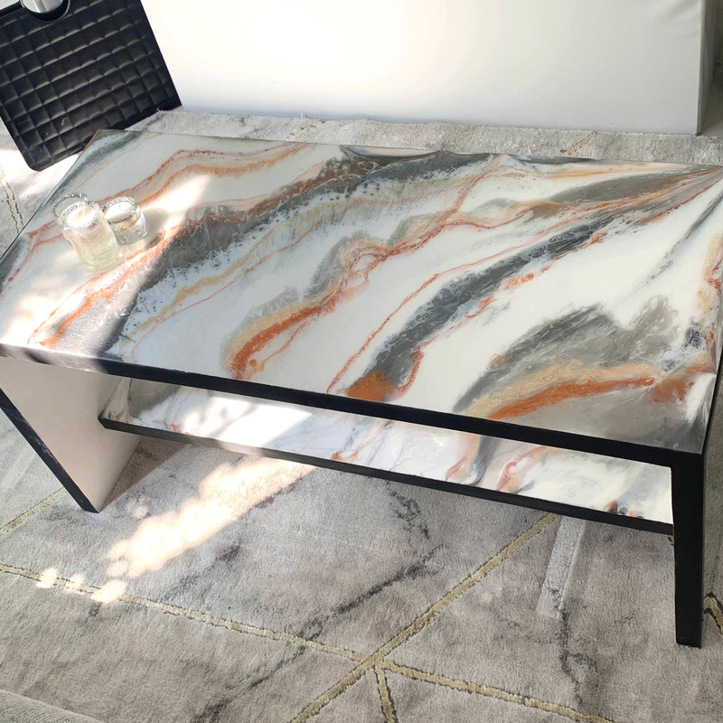 Tavolino di Lusso 90cm Marmorizzato con Specchi (Made in Italy)