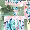 6 Tovagliette + Sottobicchieri PIUME COLORATE